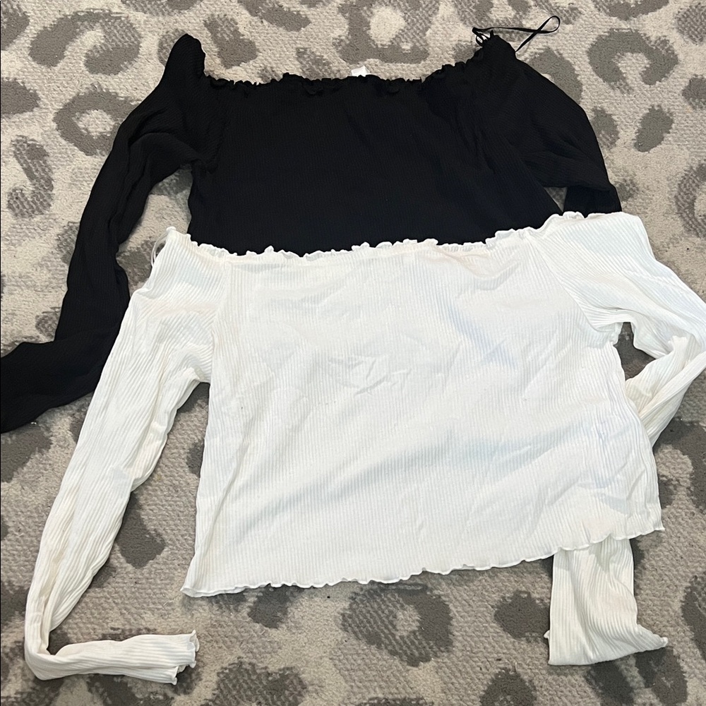Black and White Off-Shoulder crop Tops